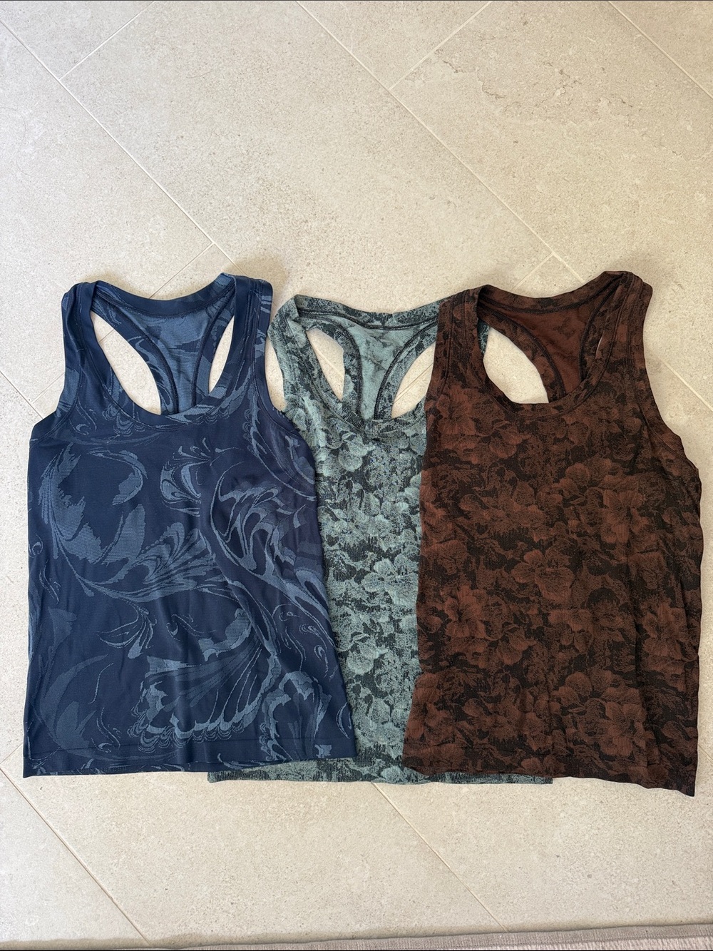 Athleta Racerback Tank Trio - Navy, Olive, Brown